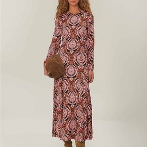 NWT FARM Rio Brown Pineapple Jewelry Midi Dress